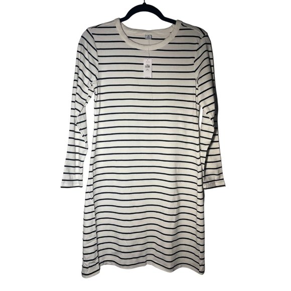 NWT | Old Navy | Cream & Black Stripped Sleeved T-Shirt Dress | Medium Petite - Picture 1 of 5